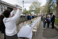 The Empty Seder Table Installation "Bring Them Home Now" event at Richmond Terrace, Whitehall, London, UK.