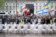 The Empty Seder Table Installation "Bring Them Home Now" event at Richmond Terrace, Whitehall, London, UK.