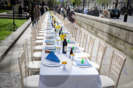 The Empty Seder Table Installation "Bring Them Home Now" event at Richmond Terrace, Whitehall, London, UK.