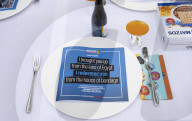 The Empty Seder Table Installation "Bring Them Home Now" event at Richmond Terrace, Whitehall, London, UK.