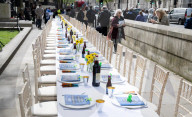 The Empty Seder Table Installation "Bring Them Home Now" event at Richmond Terrace, Whitehall, London, UK.