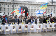 The Empty Seder Table Installation "Bring Them Home Now" event at Richmond Terrace, Whitehall, London, UK.