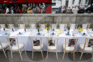 The Empty Seder Table Installation "Bring Them Home Now" event at Richmond Terrace, Whitehall, London, UK.