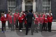 Prime Minister Rishi Sunak greets school children