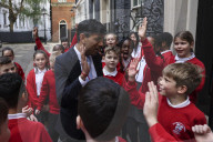 Prime Minister Rishi Sunak greets school children