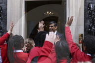 Prime Minister Rishi Sunak greets school children