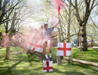 Press photocall for Why I Stuck A Flare Up My Arse For England. Written and performed by Alex Hill at Southwark Playhouse, London, UK.