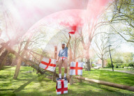 Press photocall for Why I Stuck A Flare Up My Arse For England. Written and performed by Alex Hill at Southwark Playhouse, London, UK.