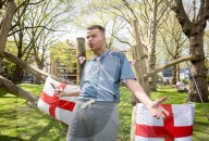 Press photocall for Why I Stuck A Flare Up My Arse For England. Written and performed by Alex Hill at Southwark Playhouse, London, UK.