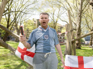Press photocall for Why I Stuck A Flare Up My Arse For England. Written and performed by Alex Hill at Southwark Playhouse, London, UK.