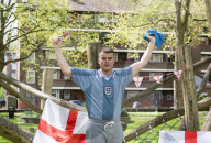 Press photocall for Why I Stuck A Flare Up My Arse For England. Written and performed by Alex Hill at Southwark Playhouse, London, UK.