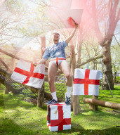 Press photocall for Why I Stuck A Flare Up My Arse For England. Written and performed by Alex Hill at Southwark Playhouse, London, UK.