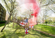 Press photocall for Why I Stuck A Flare Up My Arse For England. Written and performed by Alex Hill at Southwark Playhouse, London, UK.