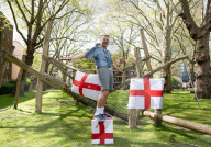 Press photocall for Why I Stuck A Flare Up My Arse For England. Written and performed by Alex Hill at Southwark Playhouse, London, UK.