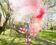 Press photocall for Why I Stuck A Flare Up My Arse For England. Written and performed by Alex Hill at Southwark Playhouse, London, UK.