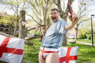 Press photocall for Why I Stuck A Flare Up My Arse For England. Written and performed by Alex Hill at Southwark Playhouse, London, UK.