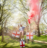 Press photocall for Why I Stuck A Flare Up My Arse For England. Written and performed by Alex Hill at Southwark Playhouse, London, UK.