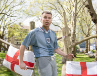 Press photocall for Why I Stuck A Flare Up My Arse For England. Written and performed by Alex Hill at Southwark Playhouse, London, UK.