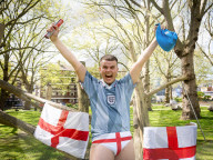 Press photocall for Why I Stuck A Flare Up My Arse For England. Written and performed by Alex Hill at Southwark Playhouse, London, UK.