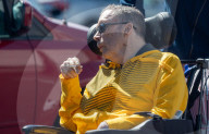 EXCLUSIVE: Smoke Show! Legendary Actor Tim Curry Looks Cool In Yellow Track Jacket While Smoking A Cigarette As He Celebrates His 78th Birthday In LA - 18 Apr 2024