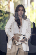*EXCLUSIVE* Jessica Alba steps out in chic white suit for a meeting at The Beverly Hills Hotel