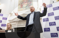 Denis MacShane, former Labour minister, talk and book launch at an FPA event, The Royal Overseas League, London, UK.