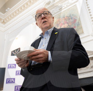 Denis MacShane, former Labour minister, talk and book launch at an FPA event, The Royal Overseas League, London, UK.