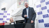 Denis MacShane, former Labour minister, talk and book launch at an FPA event, The Royal Overseas League, London, UK.