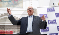Denis MacShane, former Labour minister, talk and book launch at an FPA event, The Royal Overseas League, London, UK.