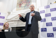 Denis MacShane, former Labour minister, talk and book launch at an FPA event, The Royal Overseas League, London, UK.