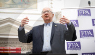 Denis MacShane, former Labour minister, talk and book launch at an FPA event, The Royal Overseas League, London, UK.