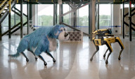 Robot dog Spot sparkles in  a canine suit