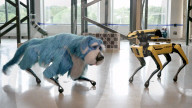 Robot dog Spot sparkles in  a canine suit