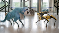 Robot dog Spot sparkles in  a canine suit