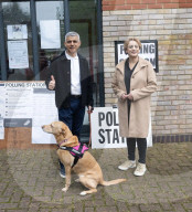 Sadiq Khan arrives to cast his vote in Tooting, London, UK