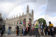 Pro-Palestinian protesters outside Cambridge University in Cambridge, UK.