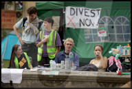 Pro-Palestinian protesters outside Cambridge University in Cambridge, UK.