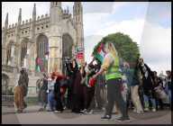 Pro-Palestinian protesters outside Cambridge University in Cambridge, UK.