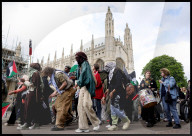 Pro-Palestinian protesters outside Cambridge University in Cambridge, UK.