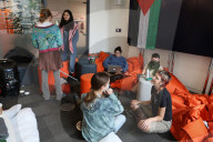 UK reaches for scale of US campus protests.
Students who occupy the library at Goldsmiths, University of London.