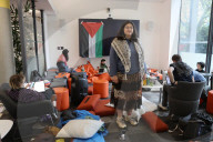 UK reaches for scale of US campus protests.
Students who occupy the library at Goldsmiths, University of London.