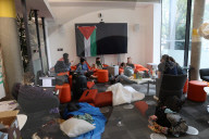 UK reaches for scale of US campus protests.
Students who occupy the library at Goldsmiths, University of London.
