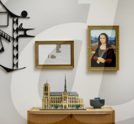 Lego Mona Lisa and Paris Notre Dame cathedral