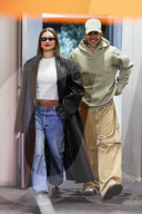 *EXCLUSIVE* Parents to be Justin and Hailey Bieber are all smiles as they exit an office building in Beverly Hills! - ** WEB MUST CALL FOR PRICING **