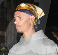 EXCLUSIVE: NO WEB BEFORE 4PM BST, 19TH MAY 2024-- Romeo Beckham Sports A Bandana During A Night Out In London - 25 Years After His Dad Famously Wore One - 17 May 2024