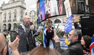 Enough Is Enough Pro Israeli counter protest facing a pro Palestine march through central London, UK.