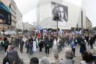 Enough Is Enough Pro Israeli counter protest facing a pro Palestine march through central London, UK.