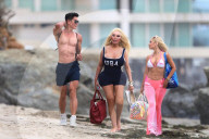 *EXCLUSIVE* Justin Jedlica "the Human Ken Doll," Jessica Alves, and Marcela Inglesias, "the Human Doll" and Queen of Hollywood spotted walking down the beach in Malibu