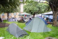 Pro-Palestinian protesters camped outside Hackney Town Hall, London, UK.
