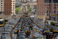 barcelona, the taxi drivers of Barcelona are blocking the city center